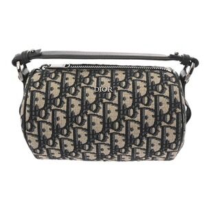 CHRISTIAN DIOR Messenger Bag Oblique Navy Blue Canvas Leather Shoulder